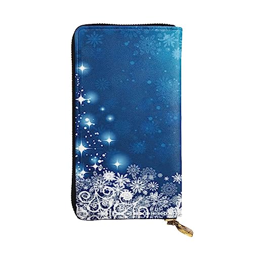 TEMKIN Banana Fish bedruckte Damen Geldbörse, Herren Reißverschluss Clutch mit Kartenfach Große Kapazität Kartenetui, Blaue Weihnachts-Schneeflocke, Einheitsgröße von TEMKIN