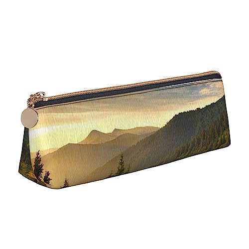 TEMKIN Berg Sonnenuntergang Landschaft gedruckt Frauen Leder Bleistift Beutel, Große Kapazität Bleistift Fall Stift Tasche Mit Reißverschluss Für Büro, weiß, Einheitsgröße, Einfach von TEMKIN