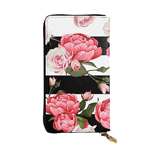 TEMKIN Bootskarte bedruckte Damen Geldbörse, Herren Reißverschluss Clutch mit Kartenfach Große Kapazität Kartenetui, Schwarz-weiß gestreifte Blumen, Einheitsgröße von TEMKIN