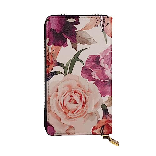 TEMKIN Christmas Tree and Bells Printed Damen Geldbörse, Herren Zipper Clutch mit Kartenfach Große Kapazität Kartenetui, Rosa Blume und Rosen, Einheitsgröße von TEMKIN