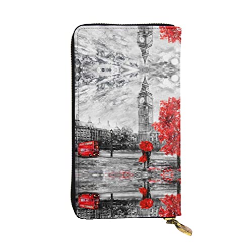 TEMKIN Farm Animal Cow bedruckte Damen Geldbörse, Herren Reißverschluss Clutch mit Kartenfach Große Kapazität Kartenetui, Red London Street, Einheitsgröße von TEMKIN