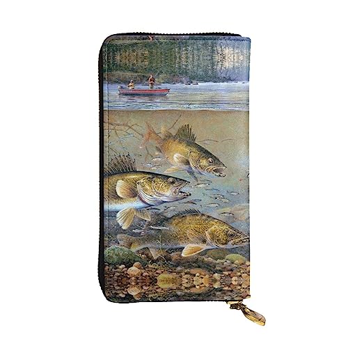 TEMKIN Fishing Lake Fishermen Bedruckte Damen Geldbörse, Herren Reißverschluss Clutch mit Kartenfach Große Kapazität Kartenetui, Angeln See Angler, Einheitsgröße von TEMKIN