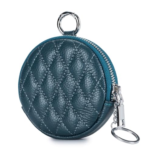 TEMKIN Geldbörse Frauen Minimalistische Kreisförmige Leder Null Brieftasche Kopfhörerspeicher Mit Schlüsselbund-Blau von TEMKIN
