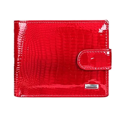 TEMKIN Geldbörse Frauen Textur Kurze Brieftasche Multi -Karten -Lack Leder Brieftasche-Rot von TEMKIN