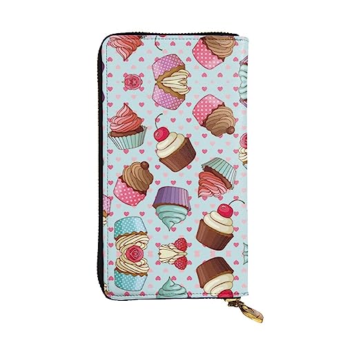 TEMKIN Graffiti Hip Hop Bedruckte Damen Geldbörse, Herren Reißverschluss Clutch mit Kartenfach Große Kapazität Kartenetui, Cupcake-Muster, Einheitsgröße von TEMKIN