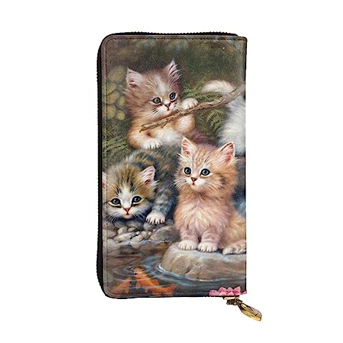 TEMKIN Hawaiianische bunte Blumen-bedruckte Damen-Geldbörse, Herren-Reißverschluss-Clutch mit Kartenschlitzen, großes Fassungsvermögen, Kartenetui, Niedliche kleine Katze, Einheitsgröße von TEMKIN