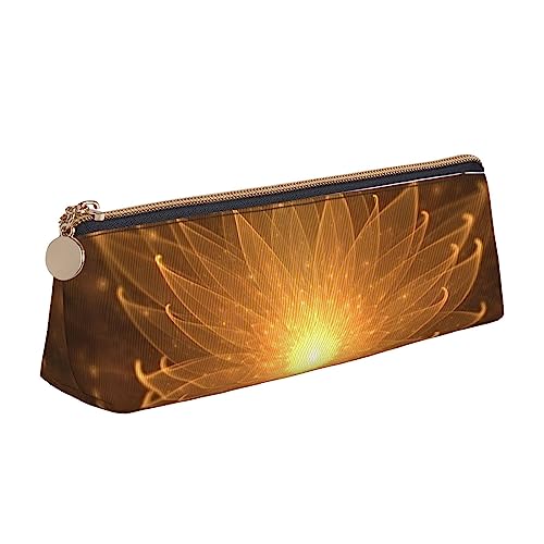 TEMKIN Leuchtend Orange Lotus Rays Gedruckt Frauen Leder Bleistift Beutel, Große Kapazität Bleistift Fall Stift Tasche Mit Reißverschluss Für Büro, Orange, Einheitsgröße, Einfach von TEMKIN