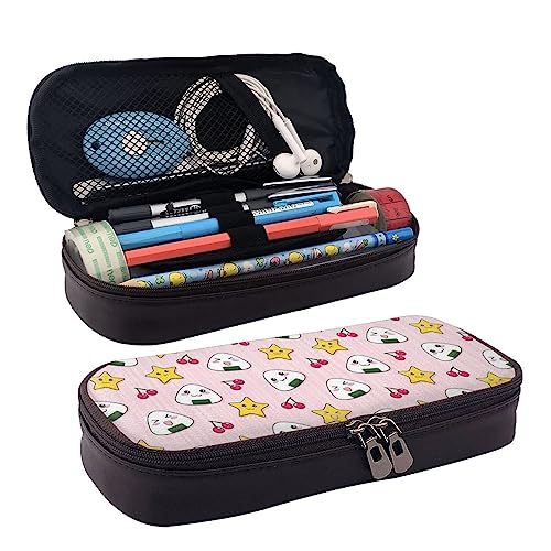 TEMKIN Lovely Rice Ball Printed Leather Pencil Pouch,Large Capacity Pen Bags Cute Pencil Case Cosmetic Organizer Bag With Zipper, Schwarz , Einheitsgröße, Einfach von TEMKIN