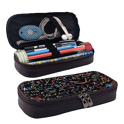 TEMKIN Mathematik und Physik Bedruckte Leder Bleistifttasche, Große Kapazität Stifttaschen Niedlich Bleistift Fall Kosmetik Organizer Tasche Mit Reißverschluss, Schwarz , Einheitsgröße, Einfach von TEMKIN