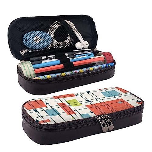 TEMKIN Moderne Mitte Jahrhundert Bedruckte Leder Bleistift Tasche, Große Kapazität Stifttaschen Niedlich Bleistift Fall Kosmetik Organizer Tasche Mit Reißverschluss, Schwarz , Einheitsgröße, Modern, von TEMKIN