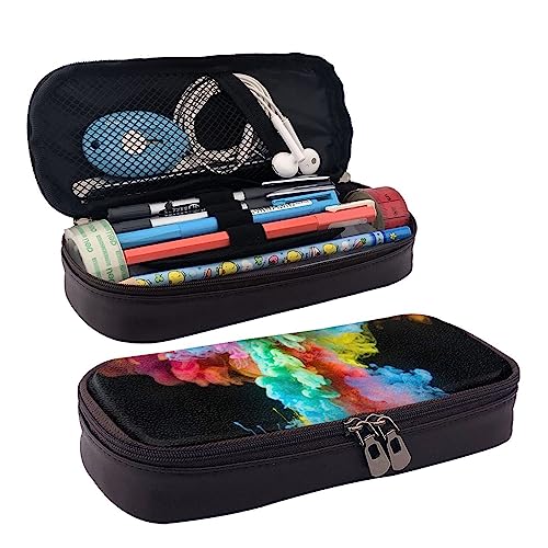 TEMKIN Paint Abstract Printed Leather Pencil Pouch,Large Capacity Pen Bags Cute Pencil Case Cosmetic Organizer Bag With Zipper, Schwarz , Einheitsgröße, Einfach von TEMKIN