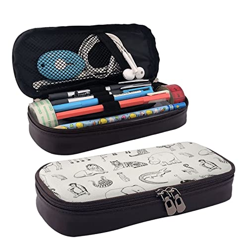 TEMKIN Pet Print Bedruckte Leder Bleistift Beutel, Große Kapazität Stift Taschen Niedlich Bleistift Fall Kosmetik Organizer Tasche Mit Reißverschluss, Schwarz , Einheitsgröße, Einfach von TEMKIN