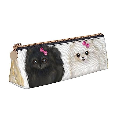 TEMKIN Pomeranians Muster gedruckt Frauen Leder Bleistift Beutel, große Kapazität Bleistift Fall Stift Tasche mit Reißverschluss für Büro, weiß, Einheitsgröße, Einfach von TEMKIN