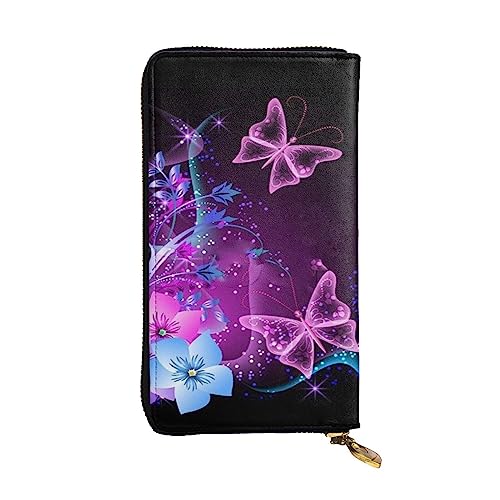 TEMKIN Rainbow Swirl bedruckte Damen Geldbörse, Herren Reißverschluss Clutch mit Kartenfach Große Kapazität Kartenetui, Rosa Violett Schmetterling, Einheitsgröße von TEMKIN