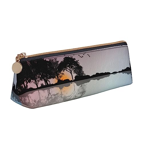 TEMKIN Reflection Guitar Printed Women'S Leather Pencil Pouch,Large Capacity Pencil Case Pen Bag With Zipper For Office, weiß, Einheitsgröße von TEMKIN