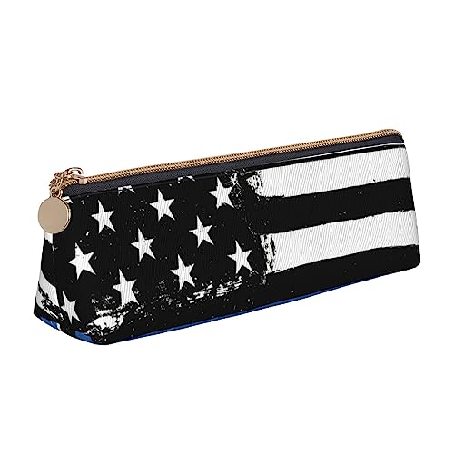 TEMKIN Retro Blau Dünne Linie Usa Flagge Gedruckt Frauen Leder Bleistift Beutel, Große Kapazität Bleistift Fall Stift Tasche Mit Reißverschluss Für Büro, blau, Einheitsgröße, Retro, einfach von TEMKIN