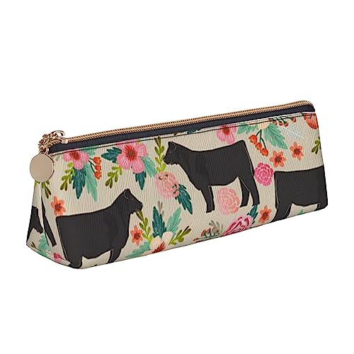 TEMKIN Rosa Blume Show Steer Kühe Rinder Gedruckt Frauen Leder Bleistift Beutel, Große Kapazität Bleistift Fall Stift Tasche Mit Reißverschluss Für Büro, rose, Einheitsgröße, Einfach von TEMKIN