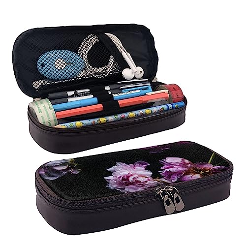 TEMKIN Rosa Blumen Bedruckte Leder Bleistift Beutel, Große Kapazität Stift Taschen Niedlich Bleistift Fall Kosmetik Organizer Tasche Mit Reißverschluss, rose, Einheitsgröße, Einfach von TEMKIN