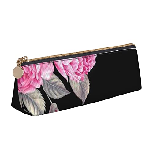 TEMKIN Rosa Blumen gedruckt Frauen Leder Bleistift Beutel, große Kapazität Bleistift Fall Stift Tasche Mit Reißverschluss Für Büro, rose, Einheitsgröße, Einfach von TEMKIN