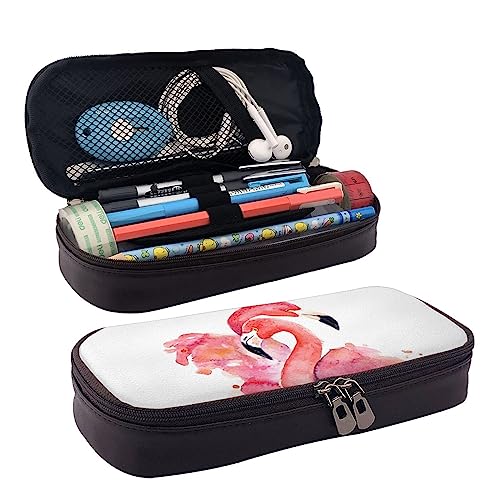 TEMKIN Rosa Flamingos Bedruckte Leder Bleistift Beutel, Große Kapazität Stifttaschen Niedlich Bleistift Fall Kosmetik Organizer Tasche Mit Reißverschluss, rose, Einheitsgröße, Einfach von TEMKIN