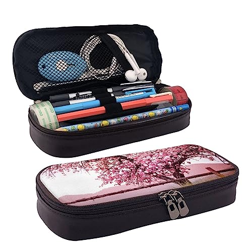 TEMKIN Rosa Kirschblüte gedruckt Leder Bleistift Pouch,Große Kapazität Stift Taschen Niedlich Bleistift Fall Kosmetik Organizer Tasche Mit Reißverschluss, rose, Einheitsgröße, Einfach von TEMKIN