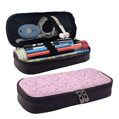 TEMKIN Rosa Schleife Muster Bedruckte Leder Bleistift Beutel, Große Kapazität Stifttaschen Niedlich Bleistift Fall Kosmetik Organizer Tasche Mit Reißverschluss, rose, Einheitsgröße, Einfach von TEMKIN