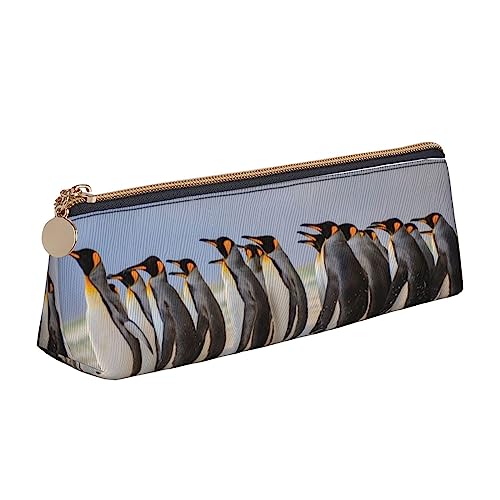 TEMKIN Sea Penguin Printed Women'S Leather Pencil Pouch,Large Capacity Pencil Case Pen Bag With Zipper For Office, weiß, Einheitsgröße, Einfach von TEMKIN