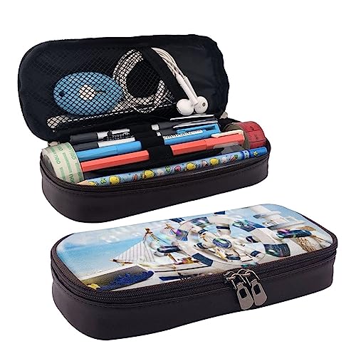 TEMKIN Seemann Schiff Bedruckte Leder Bleistift Beutel, Große Kapazität Stift Taschen Nette Bleistift Fall Kosmetik Organizer Tasche Mit Reißverschluss, Schwarz , Einheitsgröße, Einfach von TEMKIN