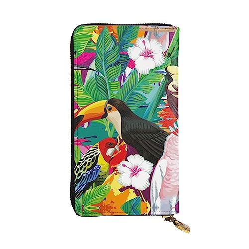 TEMKIN Tropische Vögel und Pflanzenblatt bedruckte Damen Geldbörse, Herren Reißverschluss Clutch mit Kartenfach Große Kapazität Kartenetui, Tropische Vögel und Pflanzenblätter, Einheitsgröße von TEMKIN