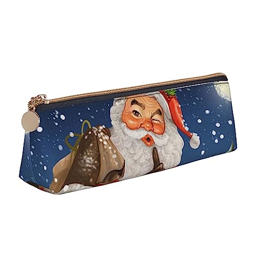 TEMKIN Weihnachtsmann gedruckt Frauen Leder Bleistift Beutel, Große Kapazität Bleistift Fall Stift Tasche Mit Reißverschluss Für Büro, weiß, Einheitsgröße, Einfach von TEMKIN