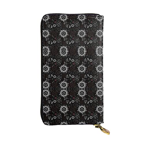 TEMKIN White Trees Camo bedruckte Damen Geldbörse, Herren Reißverschluss Clutch mit Kartenfach Große Kapazität Kartenetui, Supernatural Symbole schwarz, Einheitsgröße von TEMKIN