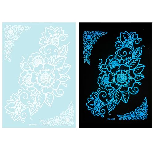 1 Blatt Blau Glow In Dark Temporäre Tätowierung Für Frauen Mädchen Erwachsene Glow In Dark Blume Abstrakte Blumen Designs von TEMOOUES