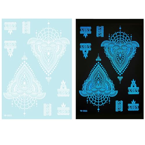 1 Blatt Blau Glow In Dark Temporäre Tätowierung Für Frauen Mädchen Erwachsene Glow In Dark Blume Abstrakte Blumen Designs von TEMOOUES