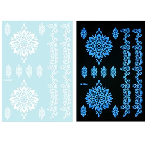 1 Blatt Blau Glow In Dark Temporäre Tätowierung Für Frauen Mädchen Erwachsene Glow In Dark Blume Abstrakte Blumen Designs von TEMOOUES