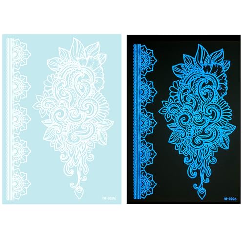 1 Blatt Blau Glow In Dark Temporäre Tätowierung Für Frauen Mädchen Erwachsene Glow In Dark Blume Abstrakte Blumen Designs von TEMOOUES