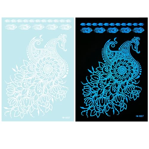 1 Blatt Blau Glow In Dark Temporäre Tätowierung Für Frauen Mädchen Erwachsene Glow In Dark Blume Abstrakte Blumen Designs von TEMOOUES