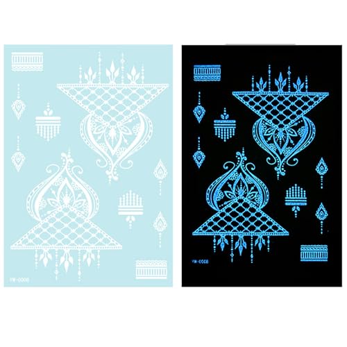 1 Blatt Blau Glow In Dark Temporäre Tätowierung Für Frauen Mädchen Erwachsene Glow In Dark Blume Abstrakte Blumen Designs von TEMOOUES