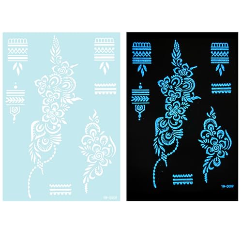 1 Blatt Blau Glow In Dark Temporäre Tätowierung Für Frauen Mädchen Erwachsene Glow In Dark Blume Abstrakte Blumen Designs von TEMOOUES