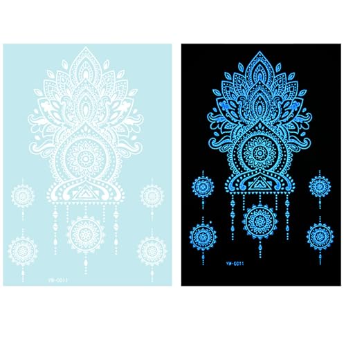 1 Blatt Blau Glow In Dark Temporäre Tätowierung Für Frauen Mädchen Erwachsene Glow In Dark Blume Abstrakte Blumen Designs von TEMOOUES