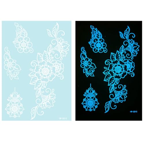 1 Blatt Blau Glow In Dark Temporäre Tätowierung Für Frauen Mädchen Erwachsene Glow In Dark Blume Abstrakte Blumen Designs von TEMOOUES