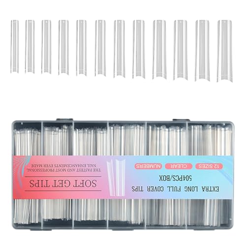504 Stück lange volle Deckspitzen, weiche Gele, Acrylnägel, transparent, zum Aufdrücken, für Damen, transparentes Acryl-Nagelzubehör, volle Spitzen von TEMOOUES