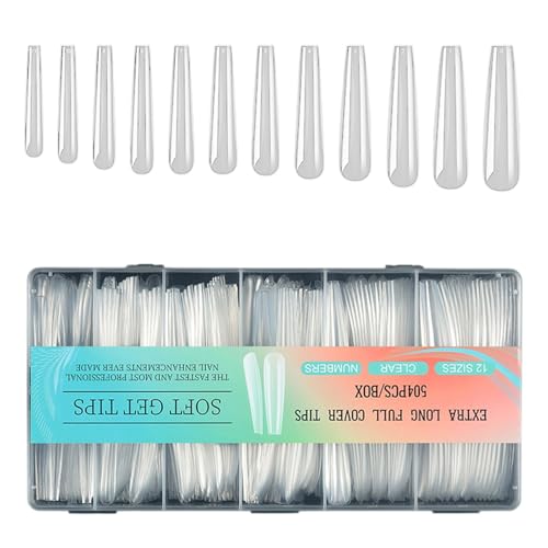 504 Stück lange volle Deckspitzen, weiche Gele, Acrylnägel, transparent, zum Aufdrücken, für Damen, transparentes Acryl-Nagelzubehör, volle Spitzen von TEMOOUES