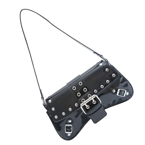 Damen PU Leder Handtasche mit Nieten Retro 90er Jahre Stile Schultertasche Casual Achsel Geldbörse Mode Top Griff Taschen Elegant Stilvolle Tasche, Schwarz , One Size von TEMOOUES