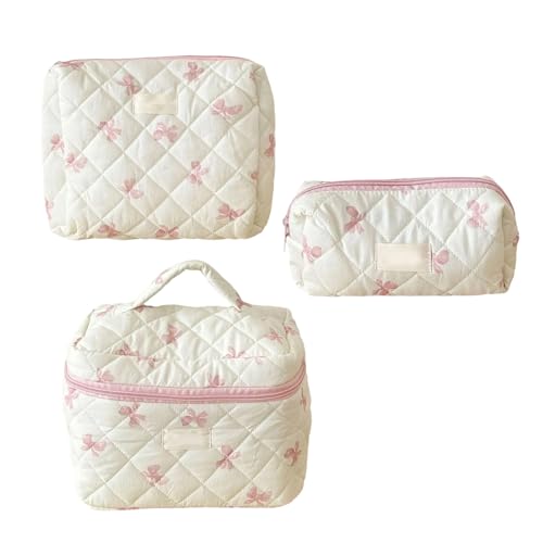 Elegantes 3-teiliges Kosmetiktaschen-Set mit Schleifen, Verzierung, Make-up-Taschen für Reisen und den täglichen Gebrauch, von Fashion Women Makeup Bag Set, B, Mass Beauty von TEMOOUES