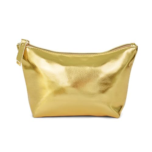 Make-up-Tasche mit großem Fassungsvermögen, goldfarben, PU-Leder, Reißverschluss, vielseitig einsetzbar, Kosmetiktasche, Reise-Organizer, ideal für Damen, Leitertasche, Einheitsgröße von TEMOOUES