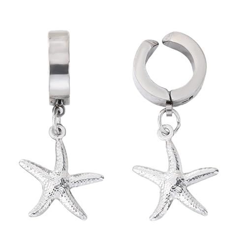Sea Inspired Ear Clip Stainless Steel Anti Slip Earrings With Elastic Fastener Seesternes/Shell Embellishments Jewelry Resistant Ear Jewelry With Shell Accent, Einheitsgröße, Wie beschrieben, Wie von TEMOOUES