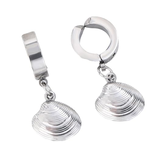 Sea Inspired Ear Clip Stainless Steel Anti Slip Earrings With Elastic Fastener Seesternes/Shell Embellishments Jewelry Resistant Ear Jewelry With Shell Accent, Einheitsgröße, Wie beschrieben, Wie von TEMOOUES