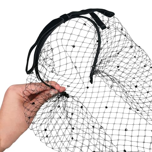 TEMOOUES 1920er Jahre Fascinator Mesh Hairhoop Vintage Gesicht Schleier Stirnband für anspruchsvolle Anlässe und Abendkleid Kopfschmuck von TEMOOUES