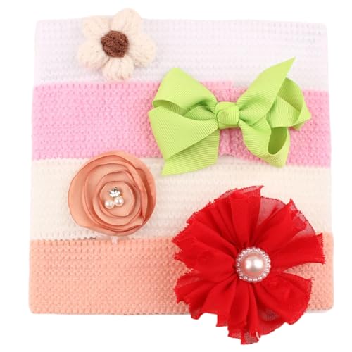 TEMOOUES 4 Stück Blumen Stirnband aus weichem Stoff für 0-3 Jahre Kinder Geburtstag Schulaktivitäten von TEMOOUES