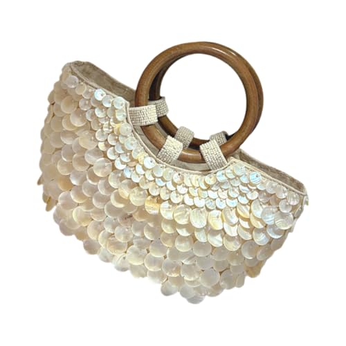 TEMOOUES Auffällige verzierte Abendtasche mit Holzgriff, modische Urlaubs-Handtasche für Reisezubehör, Aufbewahrung, handgefertigte Perlenschale, Abendgeldbörse von TEMOOUES